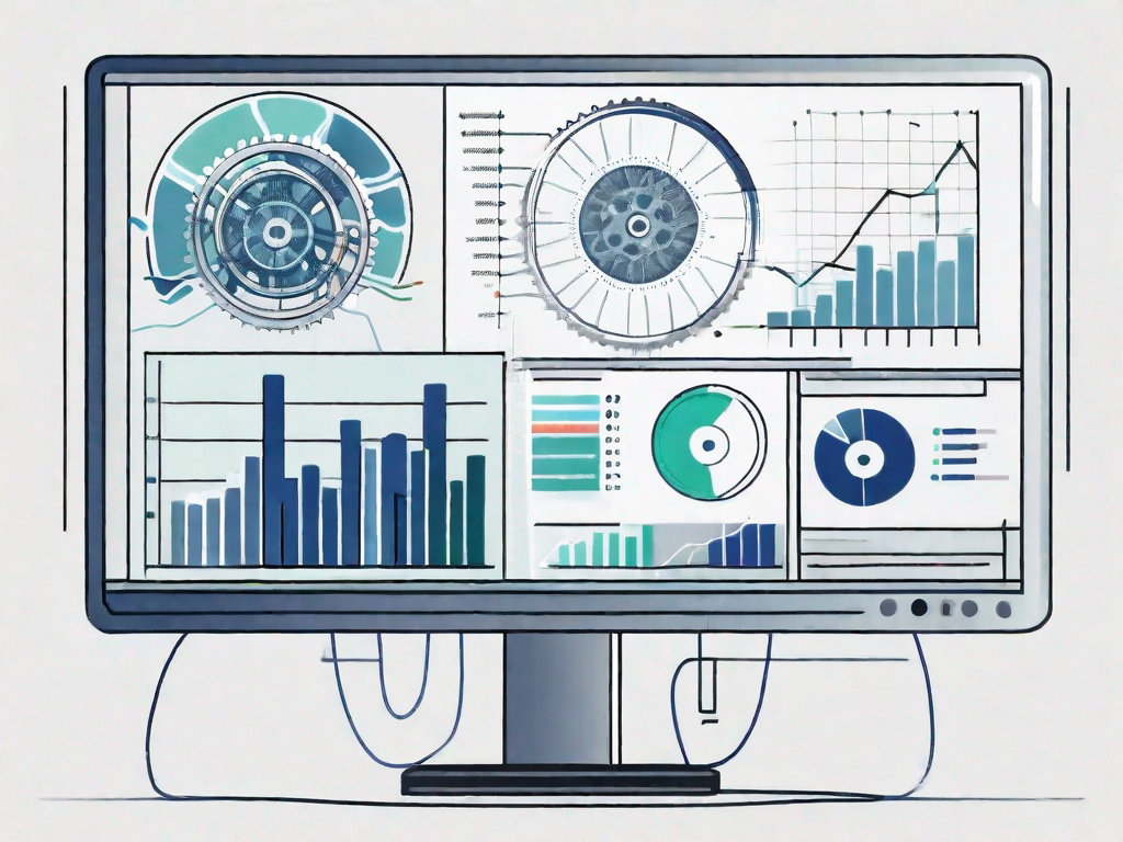 A computer monitor with various graphs and charts on display