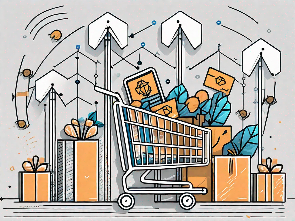 A thriving digital marketplace with various ecommerce elements such as shopping carts