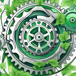 A robust gear system intertwined with flourishing green vines