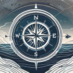 A futuristic compass navigating through stormy seas