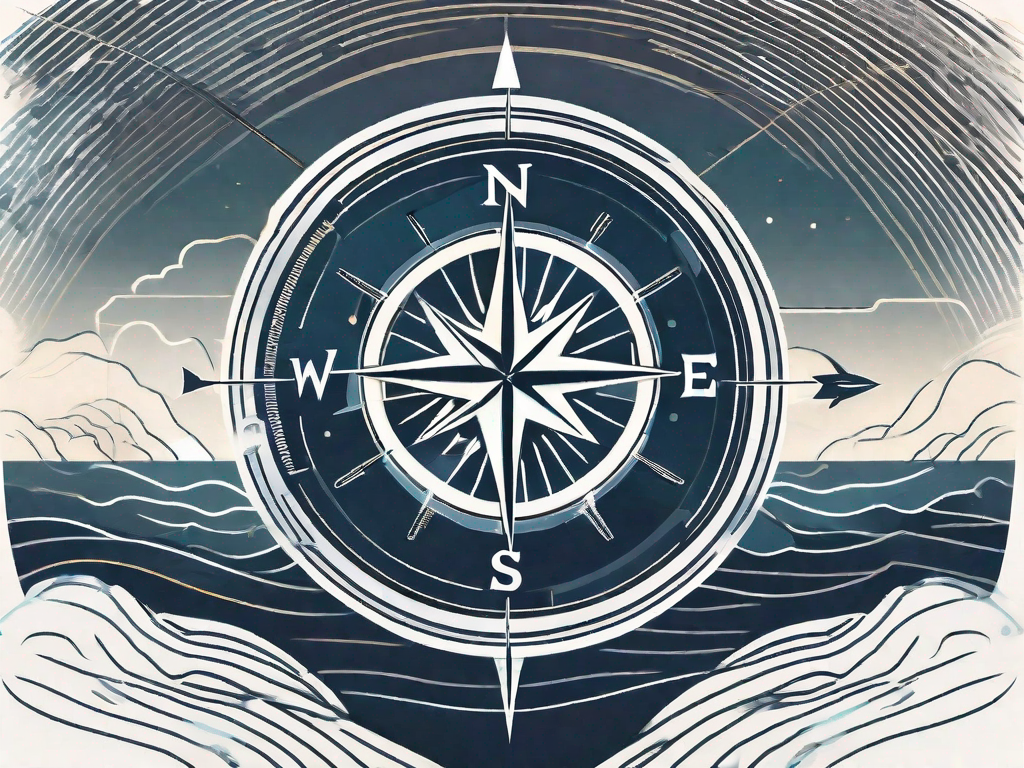 A futuristic compass navigating through stormy seas