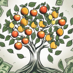 A growing tree with dollar signs as fruits and branches extending out in various directions