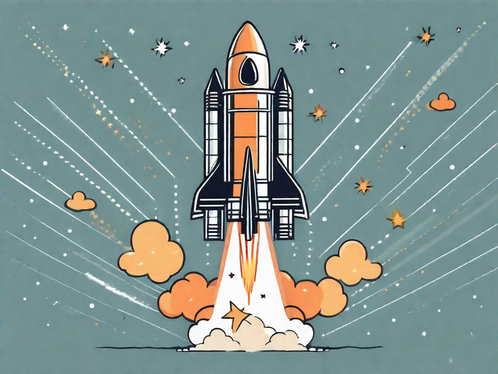 A powerful rocket ship labeled "affiliate programs" taking off from a launchpad