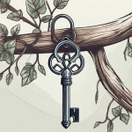 A large key entangled in thorny vines