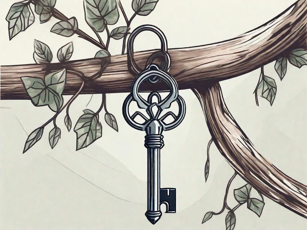 A large key entangled in thorny vines