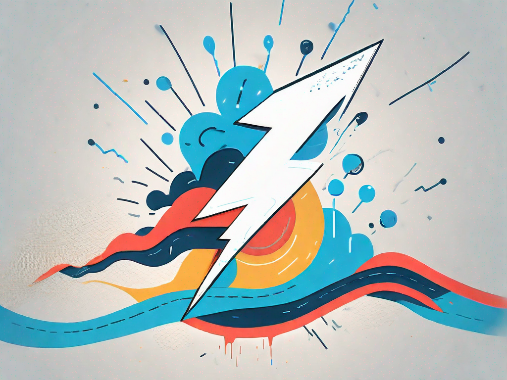 A powerful lightning bolt striking a symbolic representation of a marketing campaign