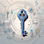 A giant key unlocking a stylized