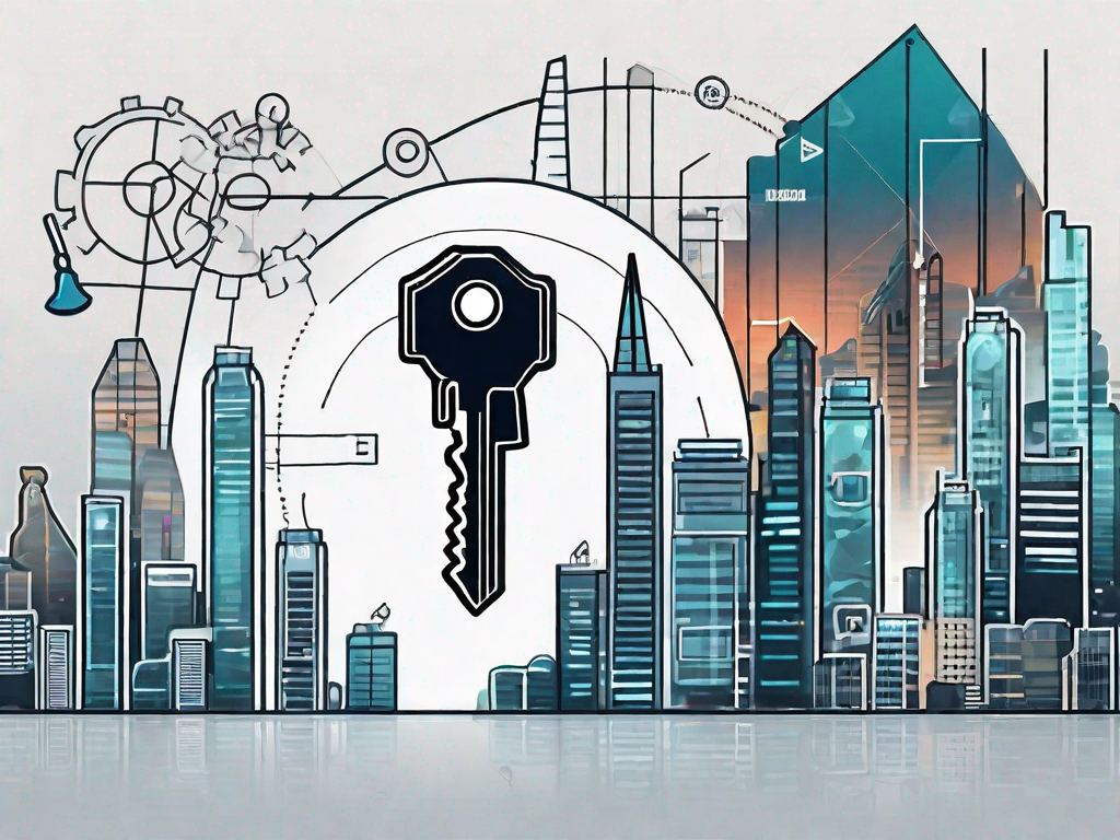 A large key unlocking a symbolic growth chart