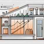 A small business storefront with a growth chart incorporated into the design