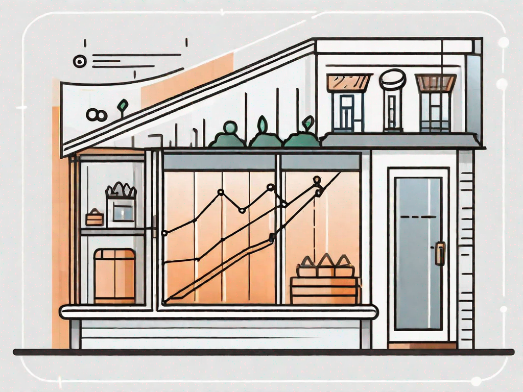 A small business storefront with a growth chart incorporated into the design