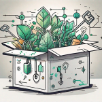 A large key unlocking a box that's bursting with symbols of growth (like a growing plant or a rising arrow) and affiliate marketing icons (like interconnected nodes or links)