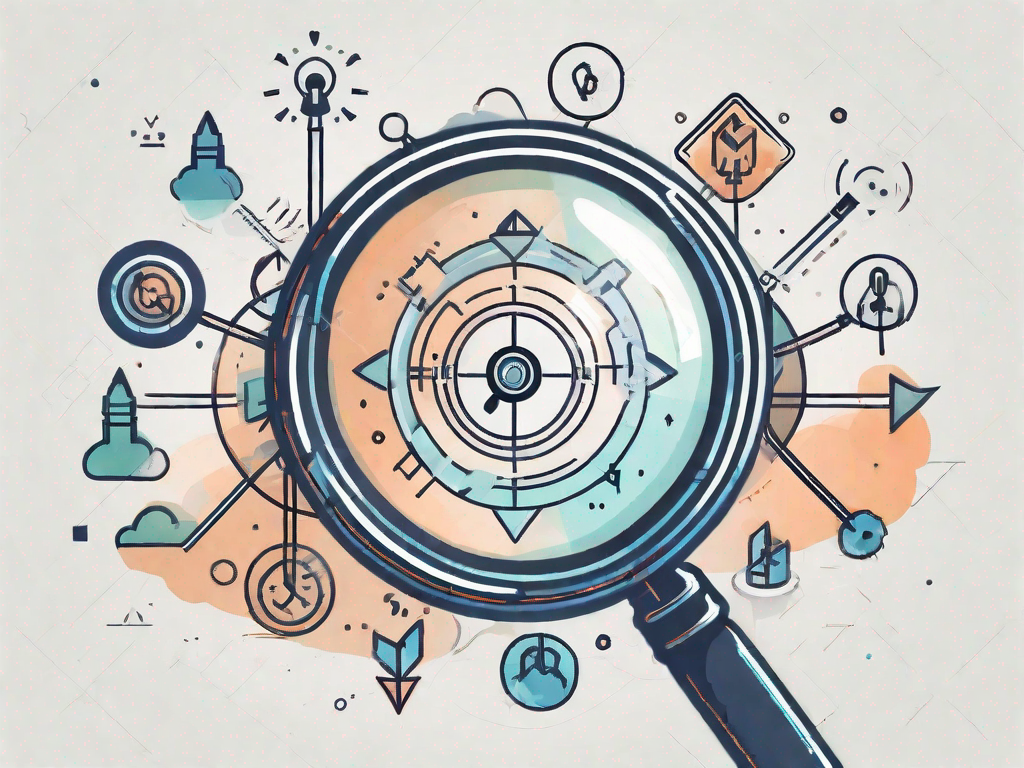 A magnifying glass focusing on a group of affiliate marketing icons