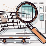 A magnifying glass hovering over a stylized representation of a digital shopping cart and calendar