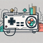 A gaming console connected to various symbolic elements like a growth arrow