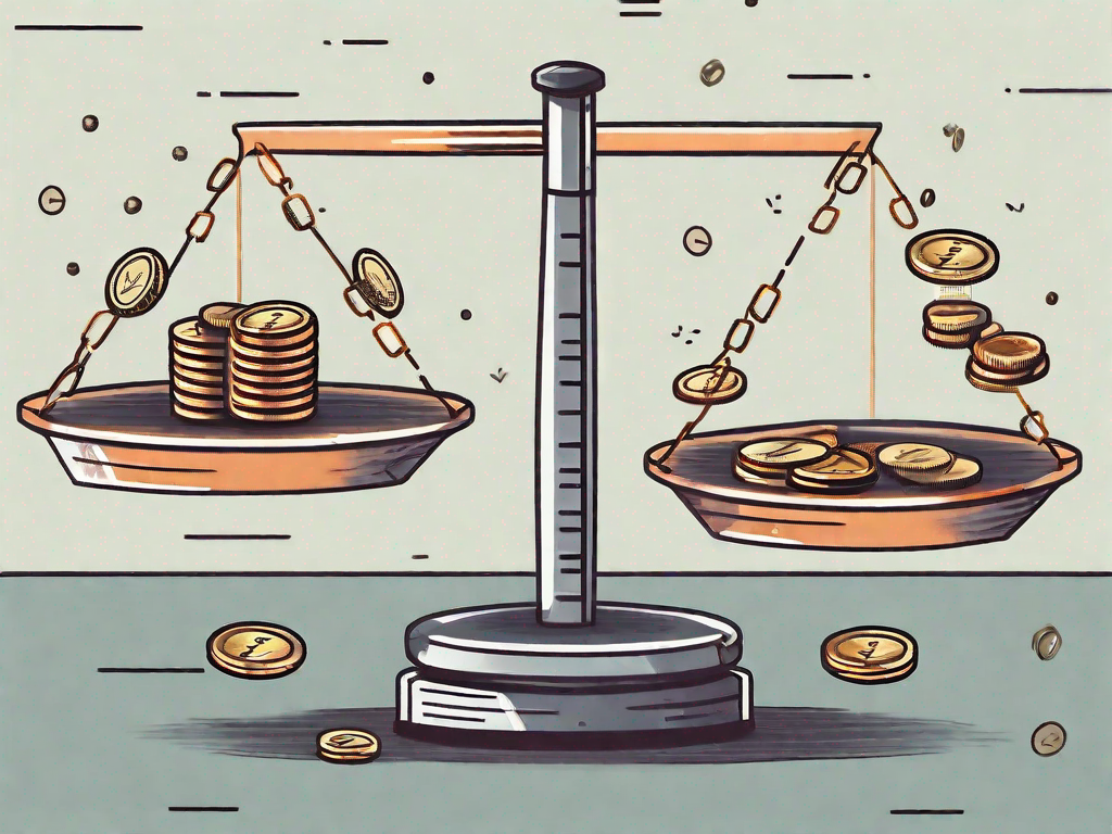 A scale balancing a pile of coins on one side and a magnet attracting customers on the other