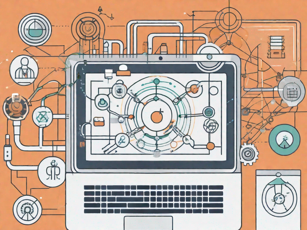 A laptop displaying various interconnected tools and features symbolizing the hubspot crm system