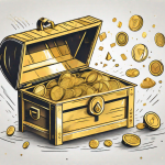 A treasure chest filled with various symbols of value (like diamonds