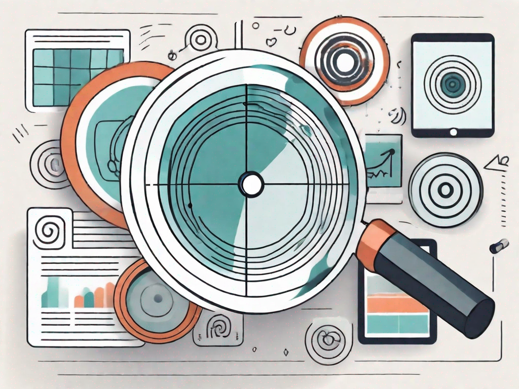 A magnifying glass focusing on a target symbol