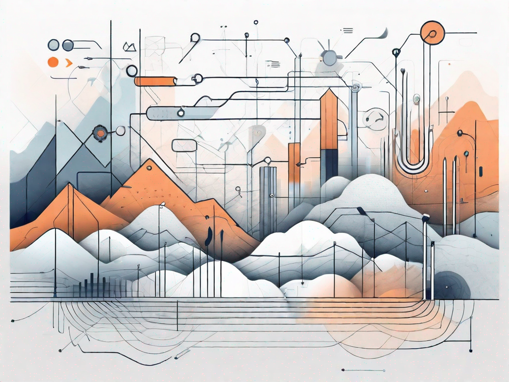 A detailed and engaging digital landscape featuring various abstract elements that symbolize the different features and functionalities of the hubspot crm platform