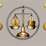 A golden scale balancing coins and an affiliate marketing icon