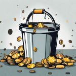 A leaking bucket with coins falling out