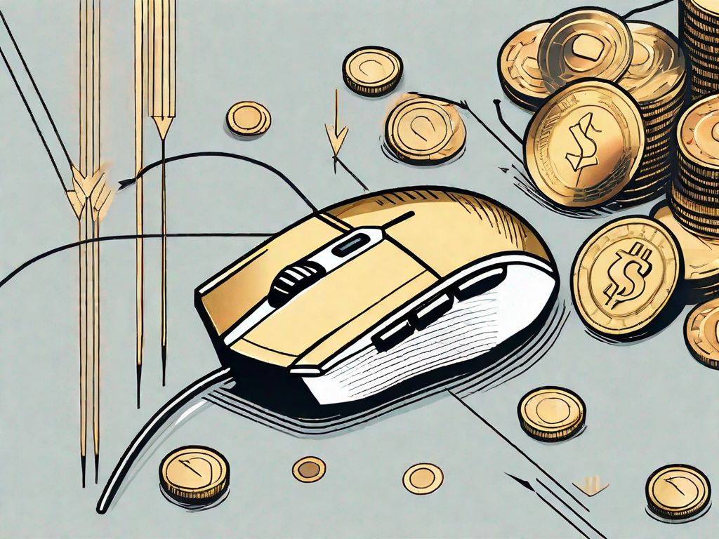 A computer mouse clicking on a gold coin