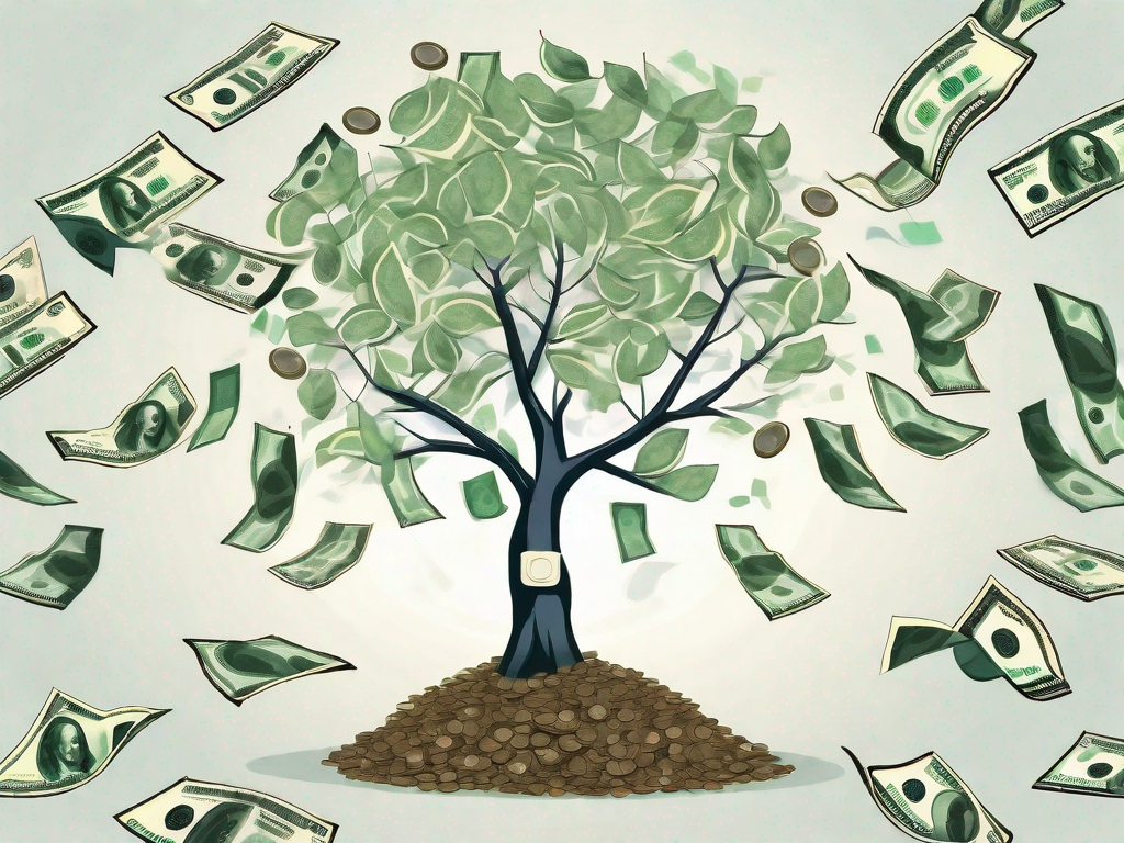 A money tree with leaves made of various currencies