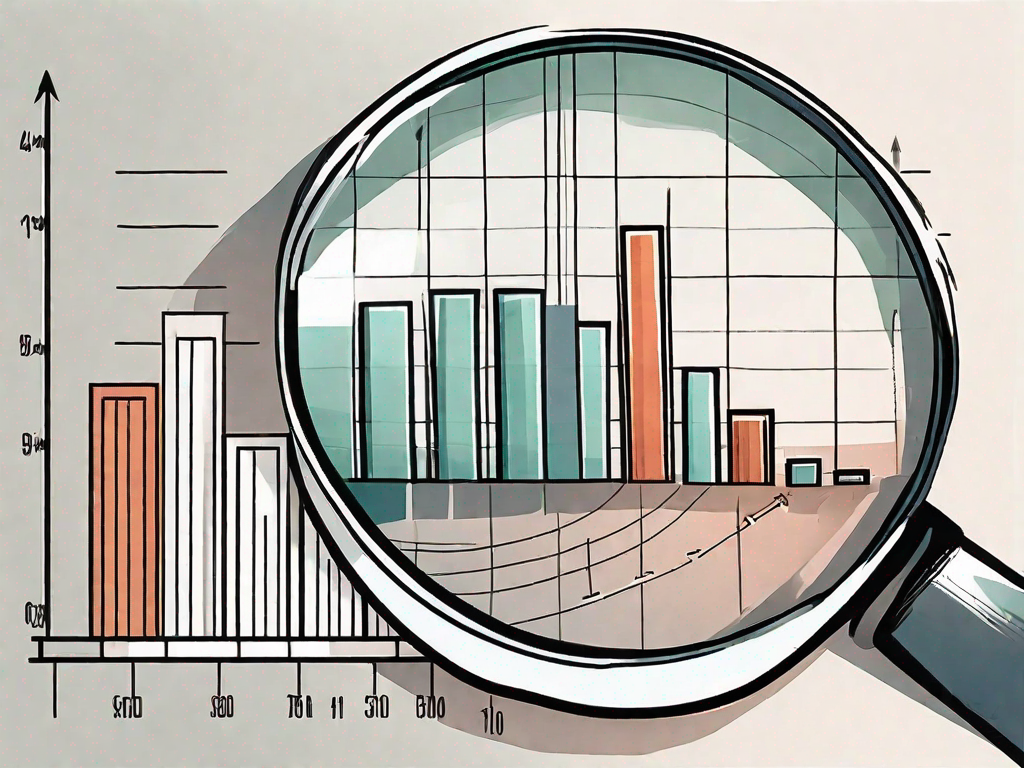 A magnifying glass focusing on a bar chart