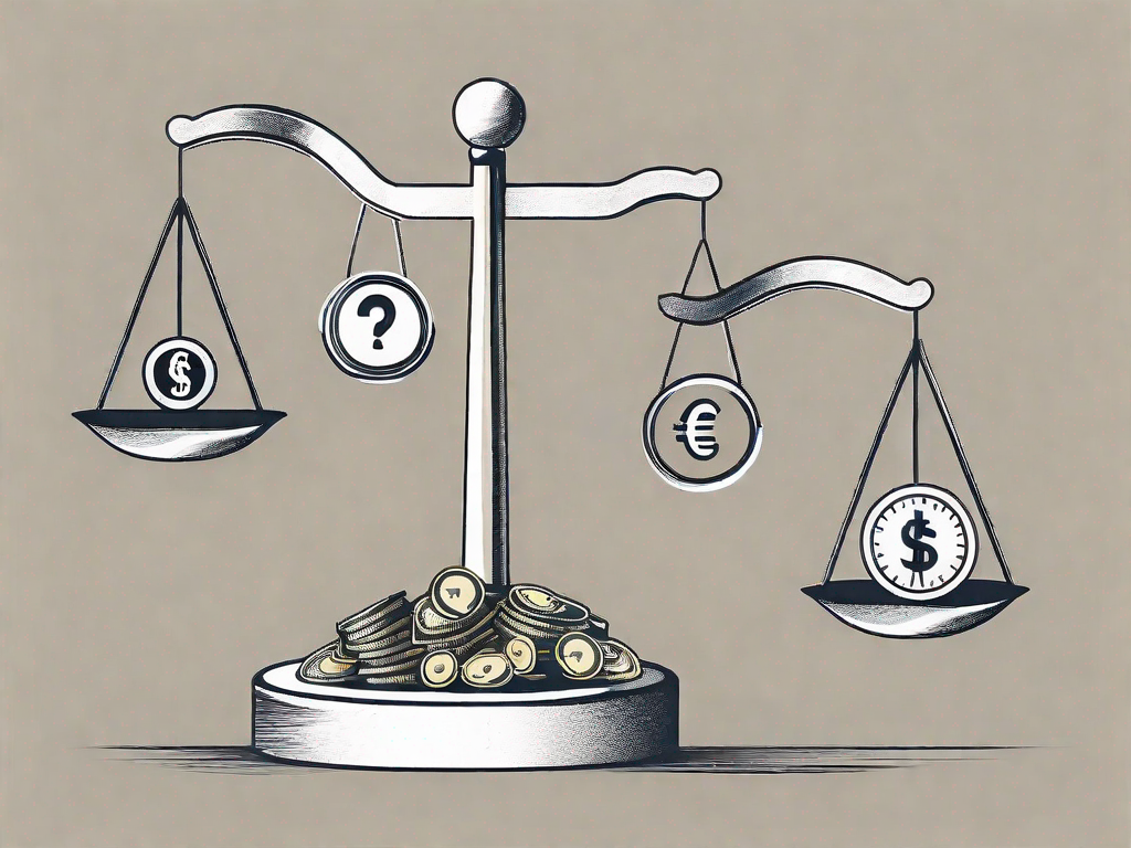 A balanced scale with symbolic icons of technology and money on one side