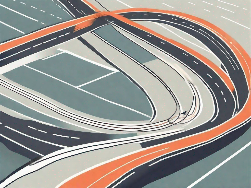 A dynamic race track symbolizing various marketing strategies leading towards a finish line