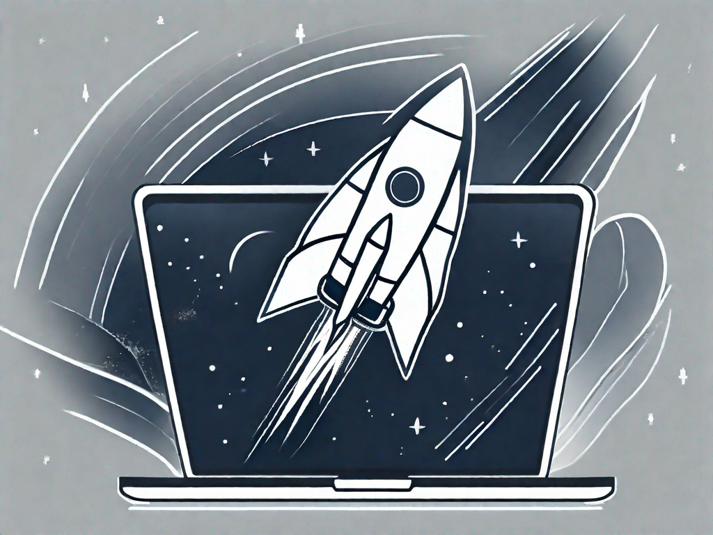 A rocket symbolically launching from a laptop