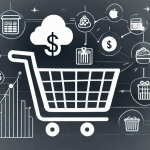 A shopping cart filled with various ecommerce icons