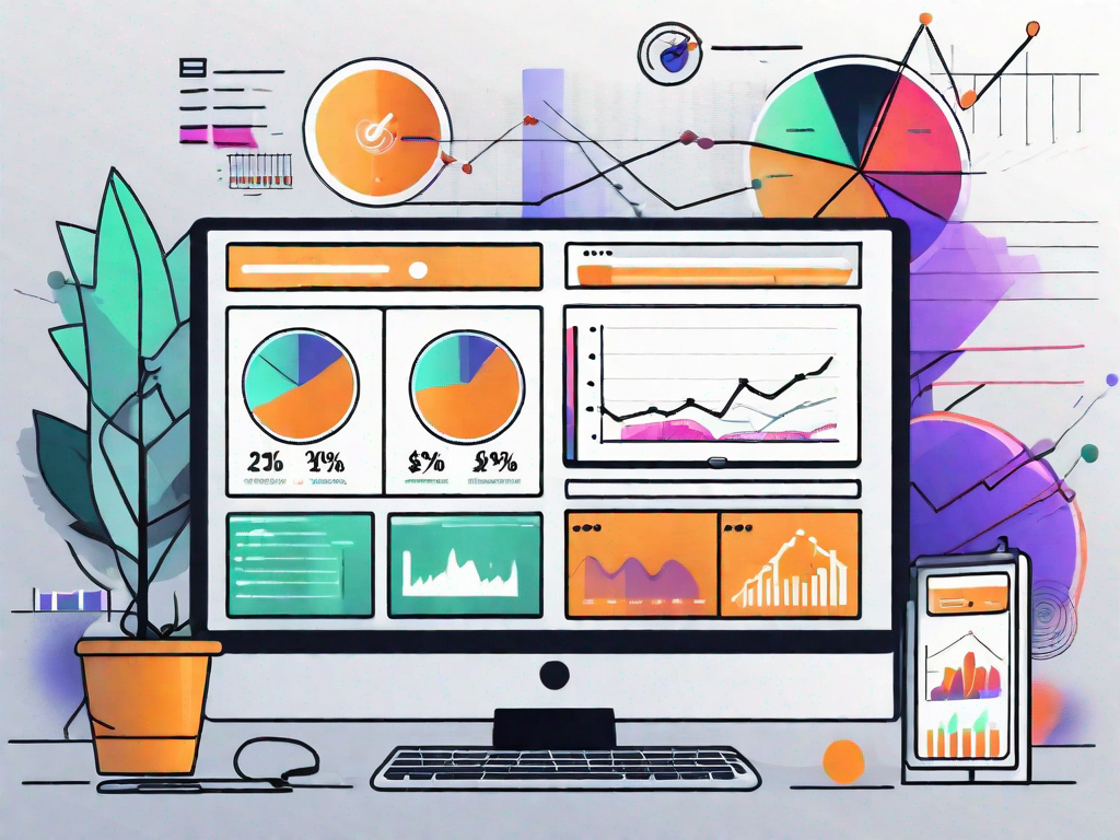 A computer screen displaying a dashboard with various marketing tools and charts