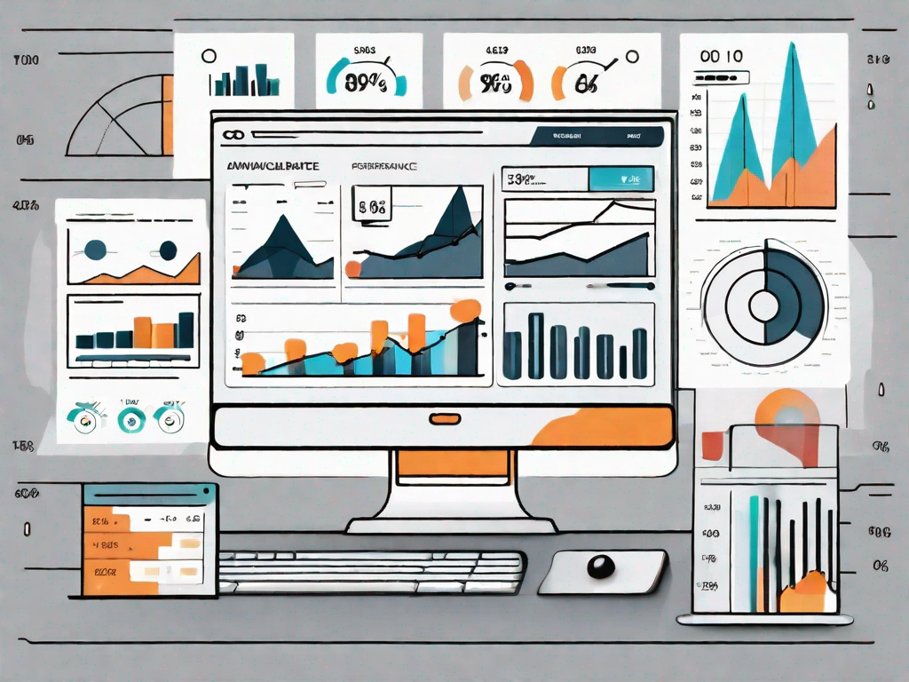 A computer screen displaying a dashboard with various graphs and charts representing ecommerce performance and web analytics data