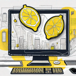 A lemon-shaped computer with various advertising elements like banners