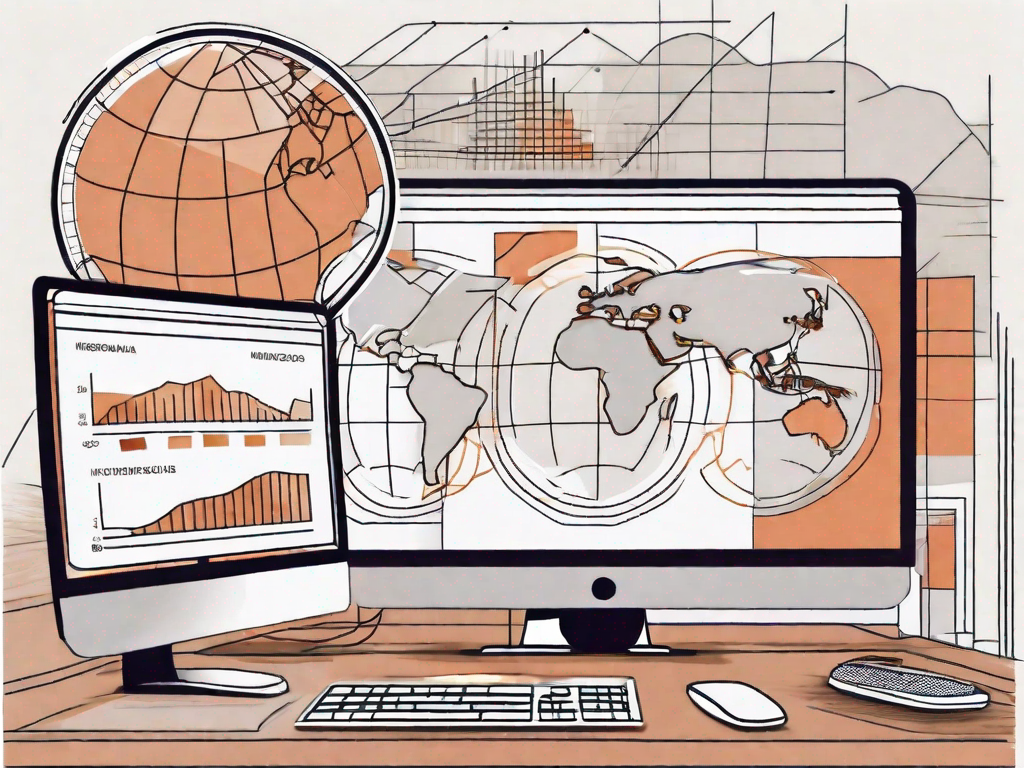 A computer screen displaying a dashboard with various digital marketing tools and a globe in the background