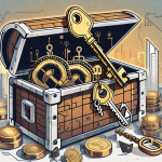 A vintage key unlocking a treasure chest filled with symbols of various ad strategies