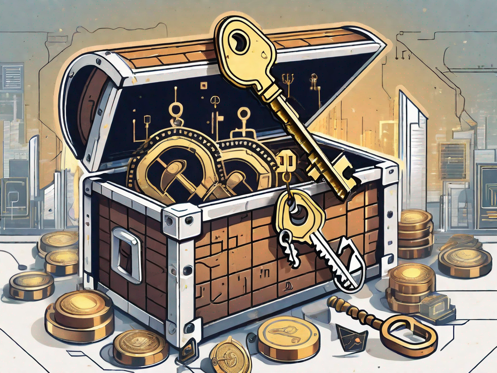 A vintage key unlocking a treasure chest filled with symbols of various ad strategies