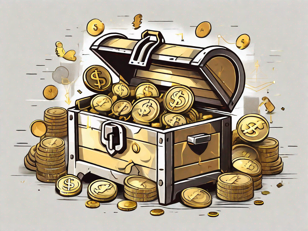 A key unlocking a treasure chest filled with symbols of money