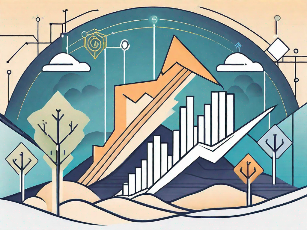 A digital marketing landscape with prominent symbols of revenue growth