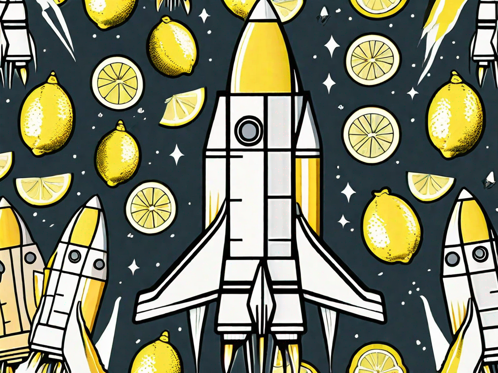 A rocket made of lemons blasting off