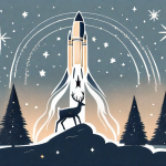 A rocket symbolizing an affiliate offer being launched into a sky filled with stars shaped like deer