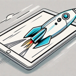 A rocket taking off from a digital tablet