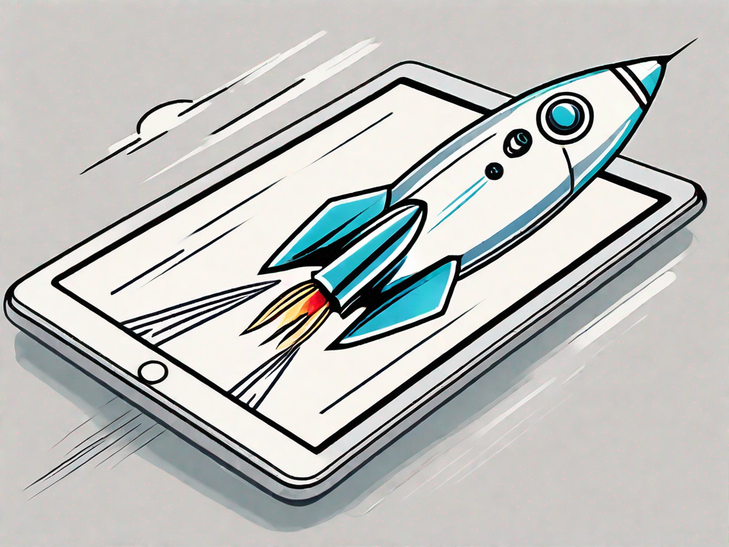 A rocket taking off from a digital tablet