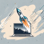 A rocket launching from a laptop