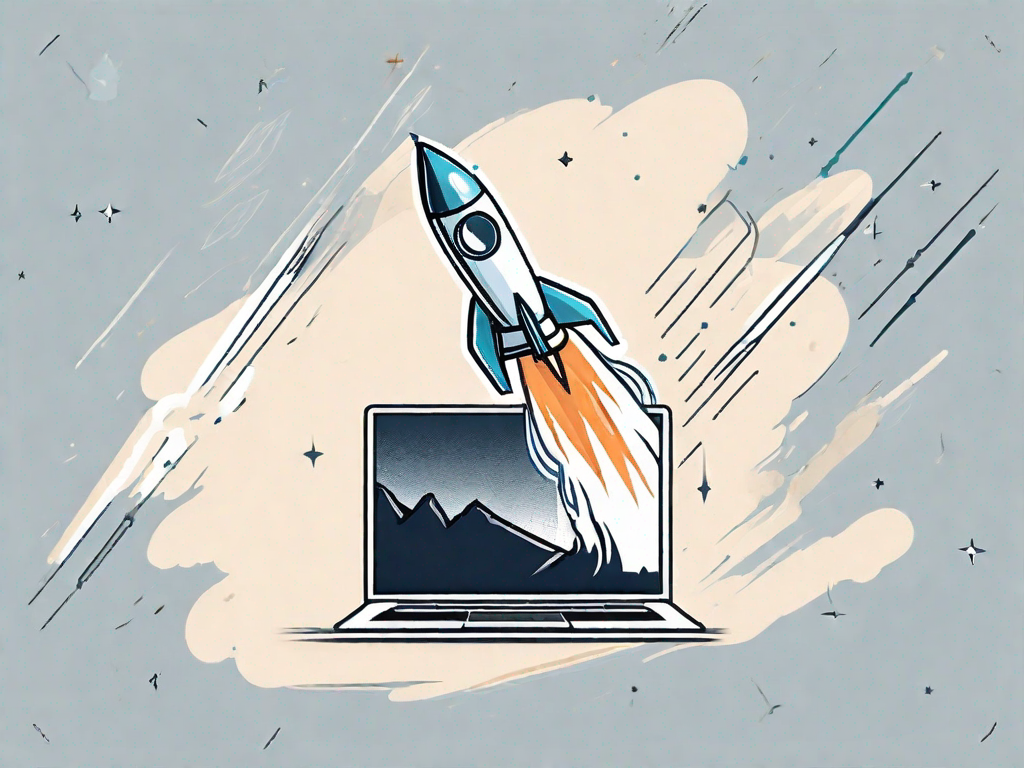 A rocket launching from a laptop